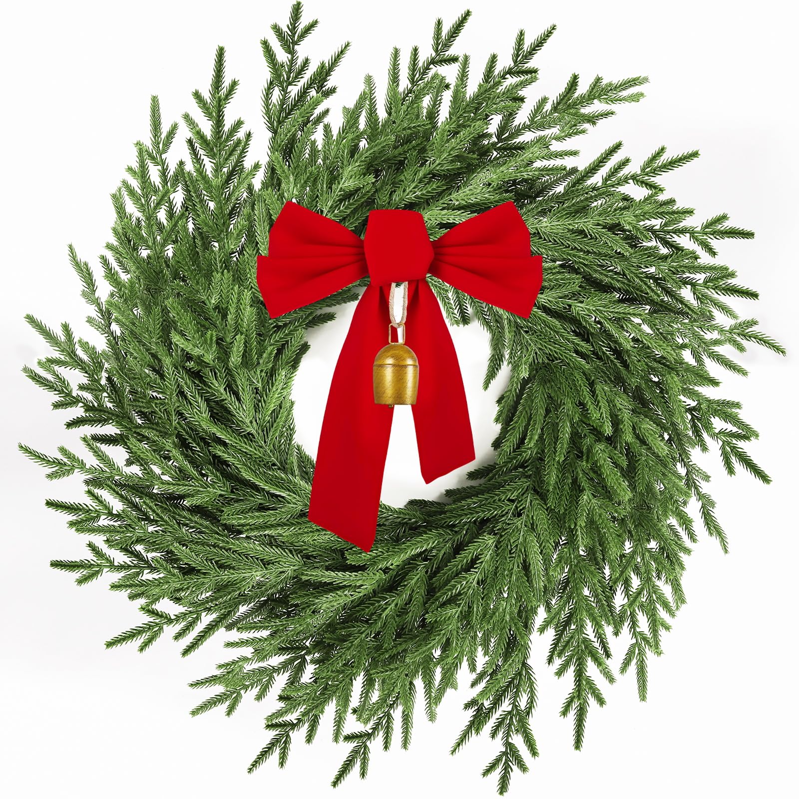 26" Christmas Wreath for Front Door, Artificial Wreath with Bow and Bell,Real Touch Pine Winter Wreath Christmas Decoration for Porch,Window,Wall,Thanksgiving Day Harvest Festival