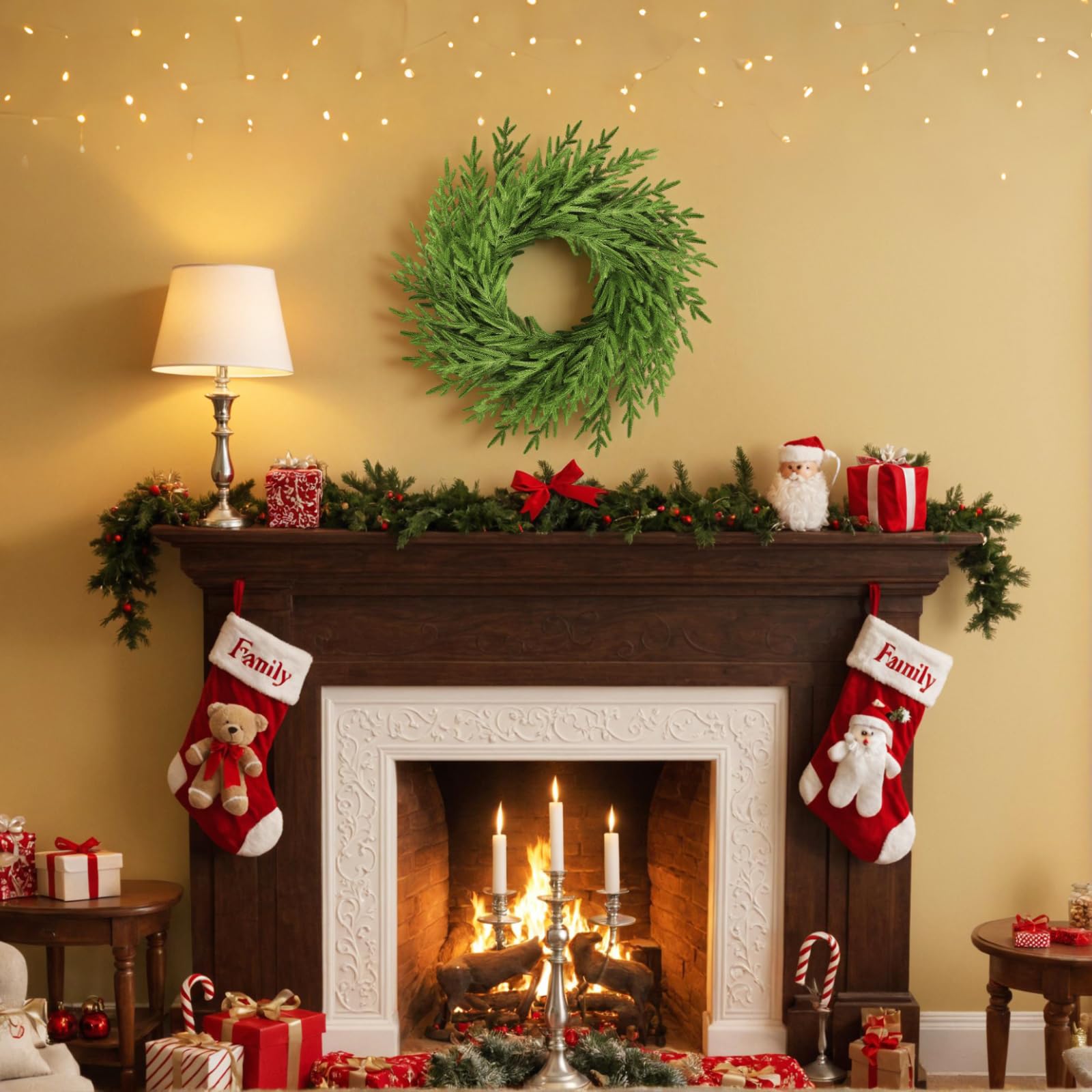 26" Christmas Wreath for Front Door,Real Touch Artificial Norfork Pine Wreath for Outoor Inooor Porch,Window,Wall,Xmas,Thanksgiving Day Home Decor