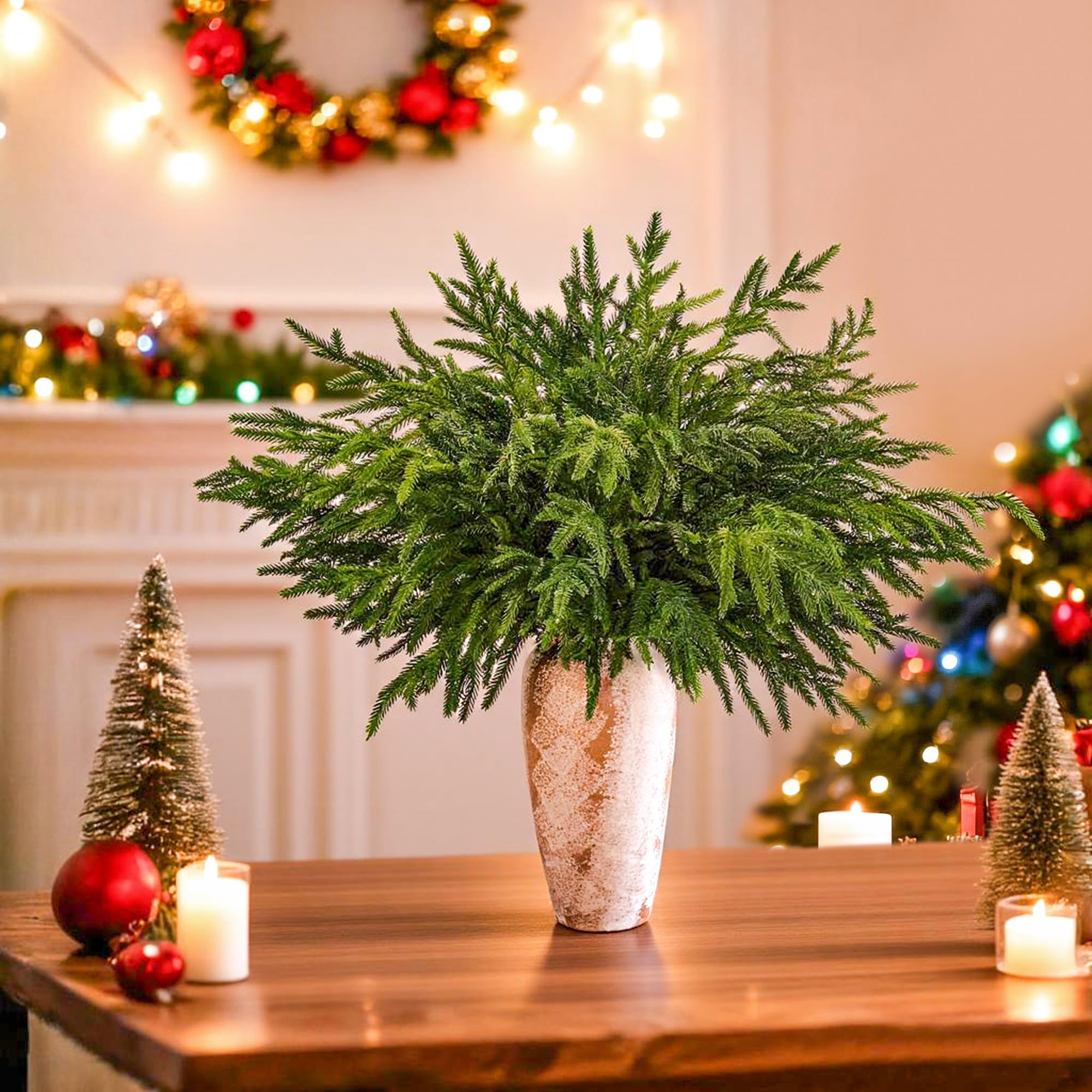 12 Pcs Norfolk Pine Branches, 30" Artificial Norfolk Pine Stems, Realistic Droopy Soft Bendable Pine Stems, Faux Greenery Stem for Vases Cedar Wreath Garland Christmas Home Decor, FF09