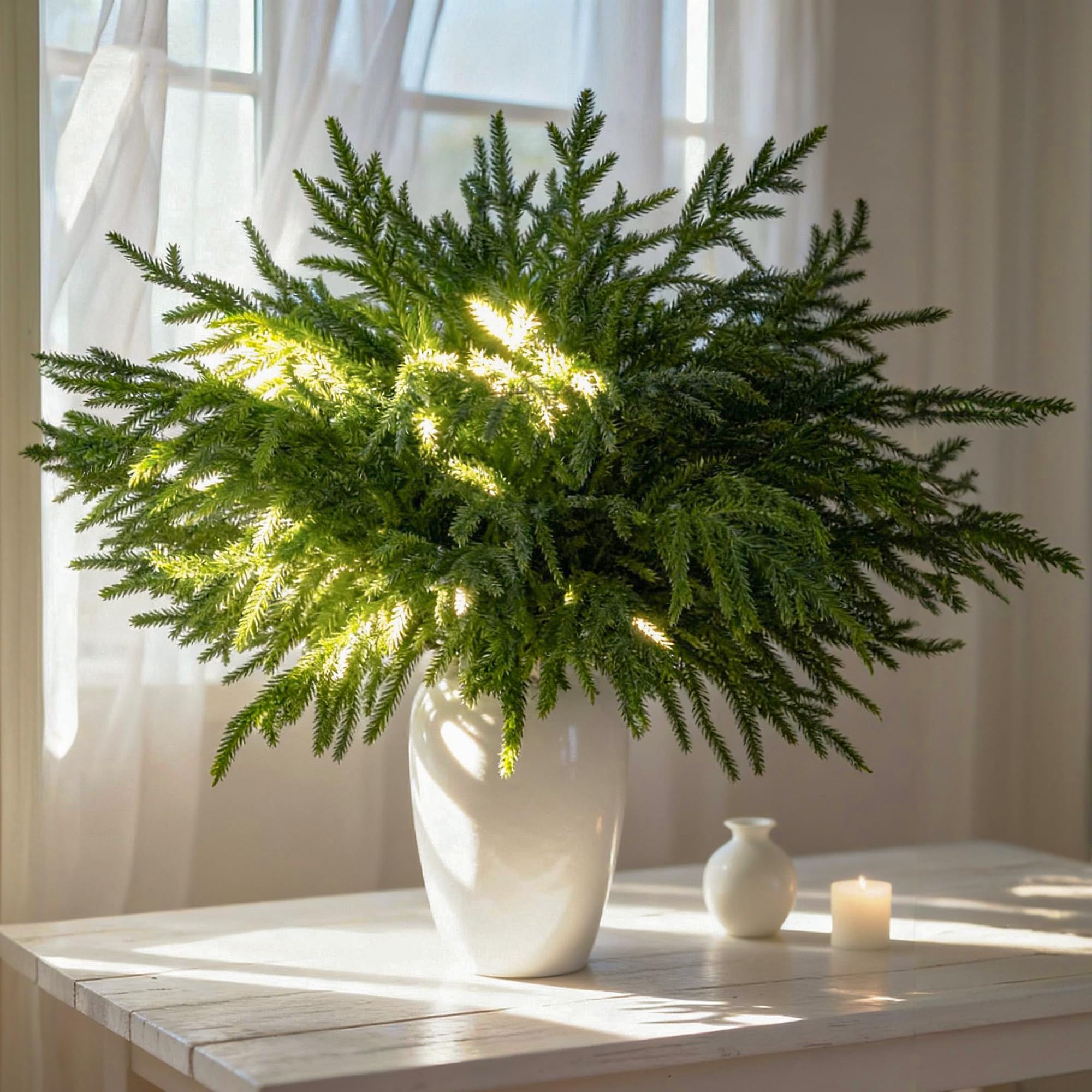 12 Pcs Norfolk Pine Branches, 30" Artificial Norfolk Pine Stems, Realistic Droopy Soft Bendable Pine Stems, Faux Greenery Stem for Vases Cedar Wreath Garland Christmas Home Decor, FF09