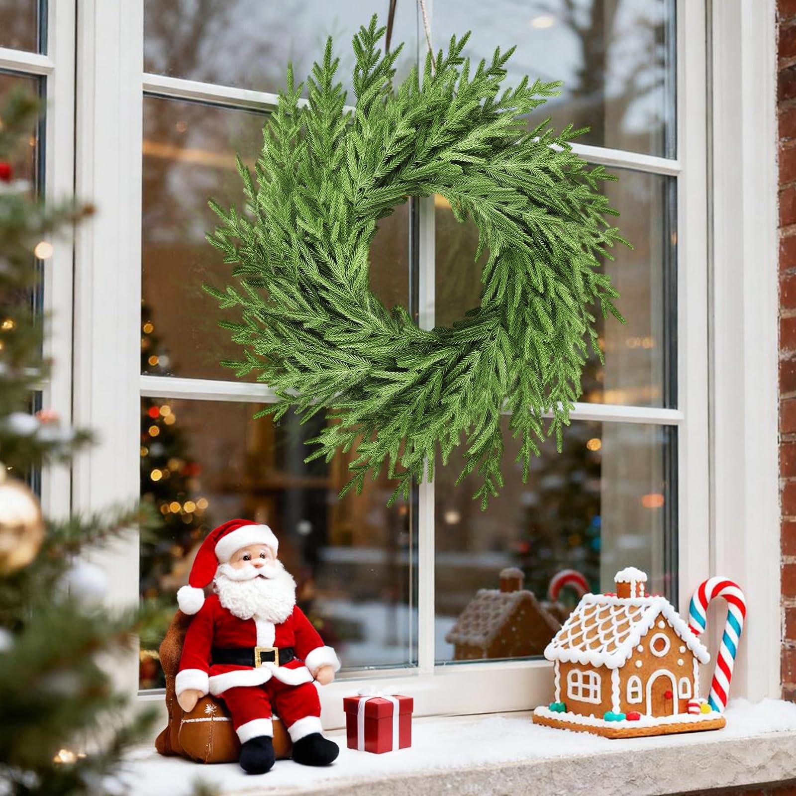 26" Christmas Wreath for Front Door,Real Touch Artificial Norfork Pine Wreath for Outoor Inooor Porch,Window,Wall,Xmas,Thanksgiving Day Home Decor