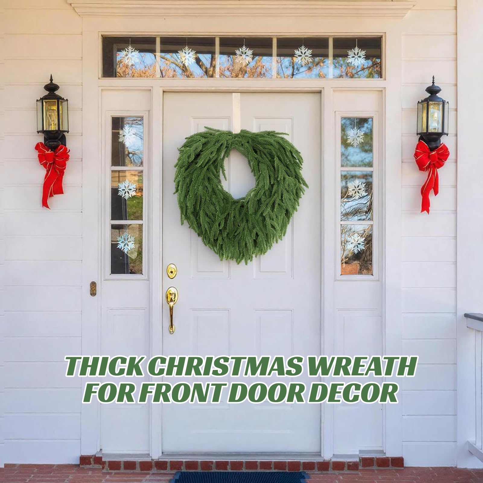 24" Norfolk Pine Wreath, Artificial Christmas Wreaths, Real Touch Green Winter Garland for Front Door Wall Window Indoor Outdoor Christmas Home Holiday Decor, FF13