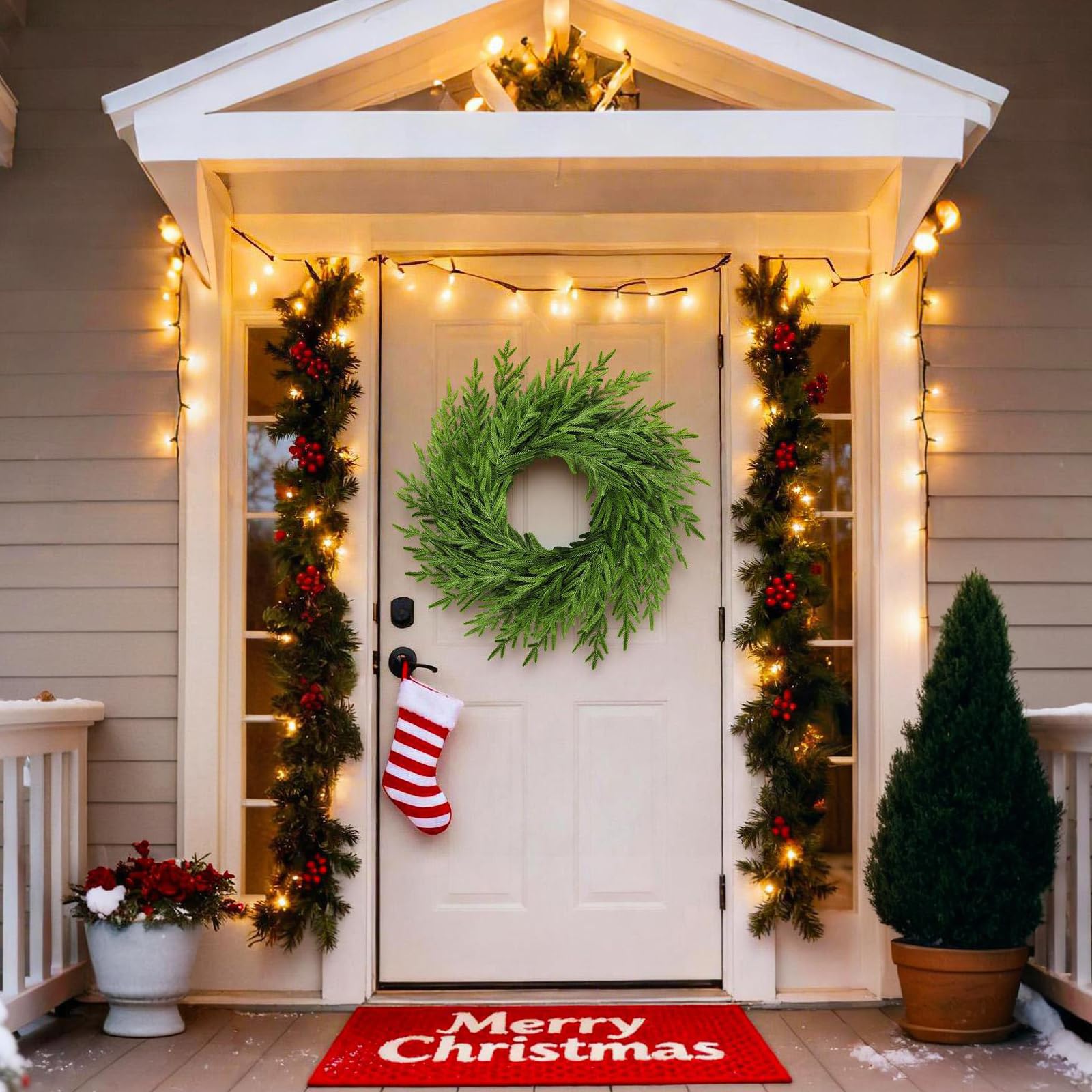 26" Christmas Wreath for Front Door,Real Touch Artificial Norfork Pine Wreath for Outoor Inooor Porch,Window,Wall,Xmas,Thanksgiving Day Home Decor