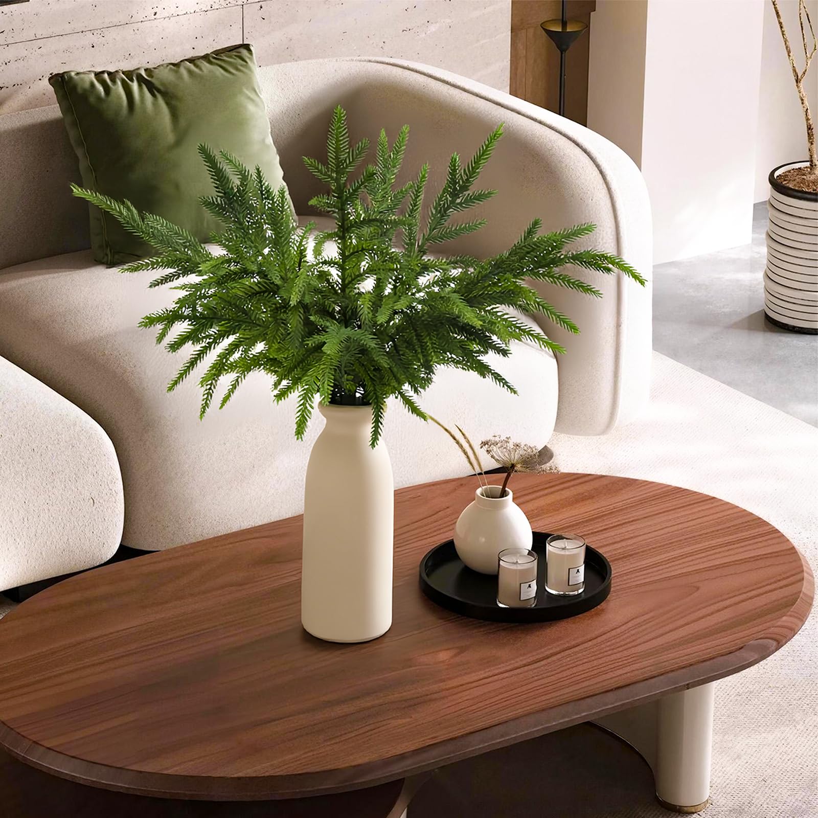 12 Pcs Norfolk Pine Branches, 30" Artificial Norfolk Pine Stems, Realistic Droopy Soft Bendable Pine Stems, Faux Greenery Stem for Vases Cedar Wreath Garland Christmas Home Decor, FF09